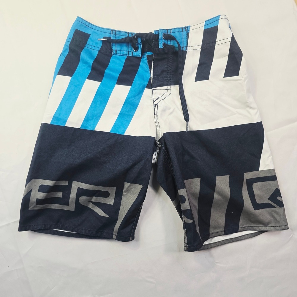 Quiksilver Kids Boys Board Shorts Swim Trunks Size 24 Blue White Striped K11
